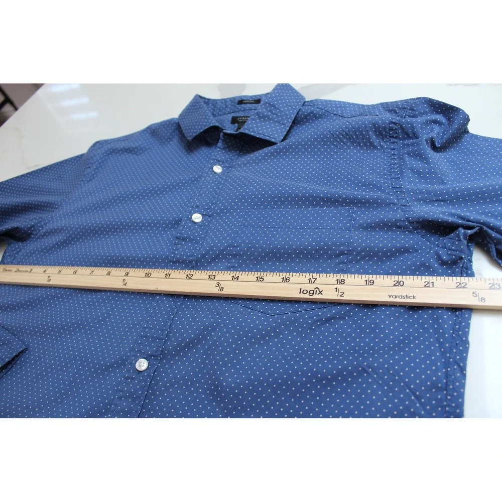 J.Crew Ludlow Mens Large Blue Shirt White Polka Dot 120s 2-Ply Cotton 07124‎
